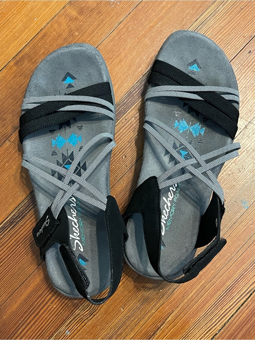 Skechers Gray and Black Strappy Memory Foam Sandals
